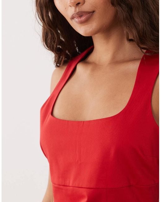 ASOS Asos Design Petite Square Neck Structured Cotton Mini Dress