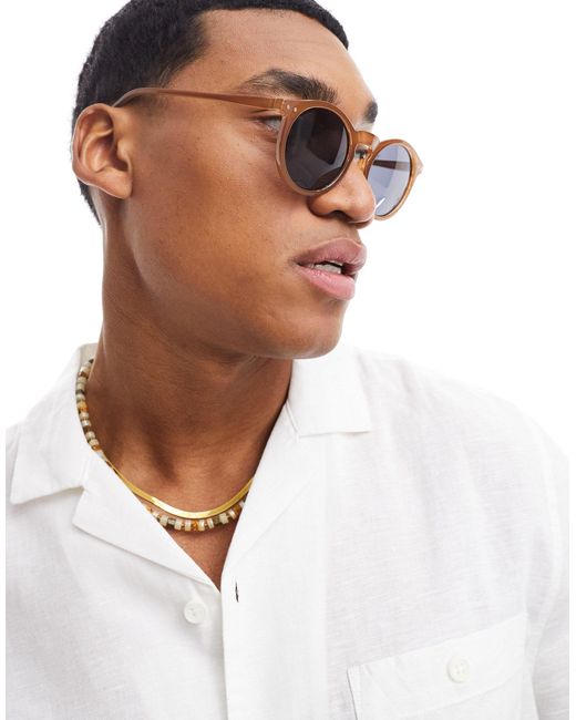 ASOS White Retro Round Sunglasses With Smoke Lens for men