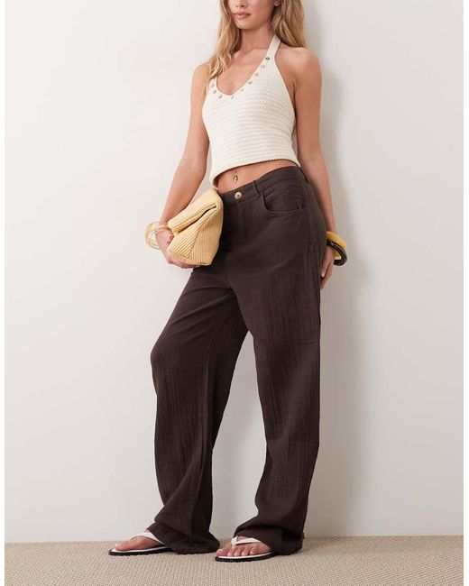 Mango Brown 100% Cotton Cheesecloth Relaxed Trouser