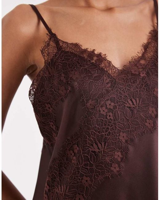 ONLY Red Asymetric Lace Trim Satin Mini Dress