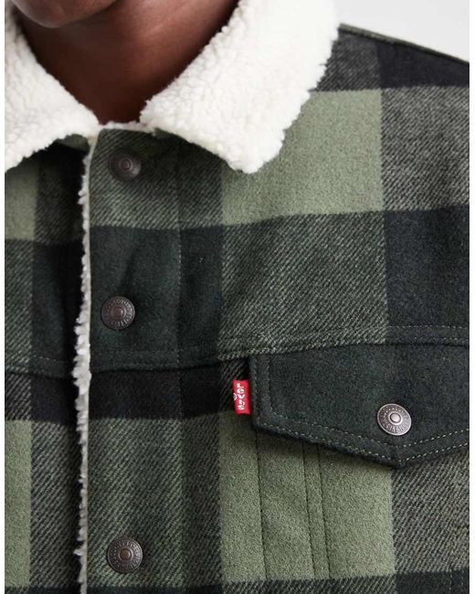 Levi's Gray Relaxed Fit Block Check Sherpa Trucker Jacket for men