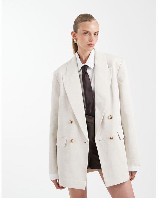 ASOS Natural Tailored Double Breasted Blazer With Linen