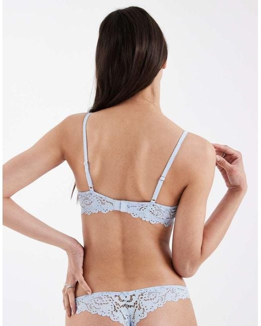 Lindex Blue Underwired Lace Balconette Bra