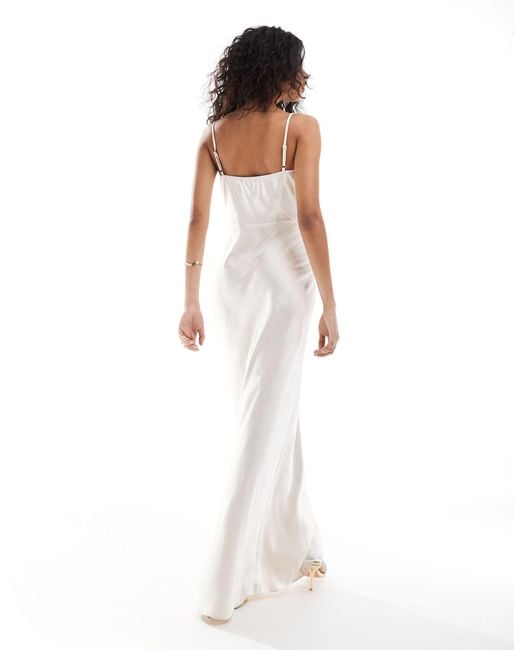 Pretty Lavish White Bridal Keisha Cowl Neck Satin Maxi Dress