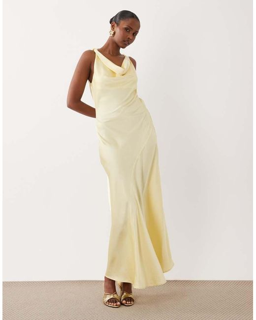Vila Natural Halter Cowl Neck Satin Maxi Dress
