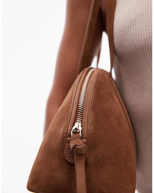& Other Stories Brown – geschwungene schultertasche aus em echt-wildleder mit zwei henkeln