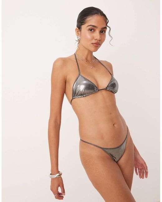 Top Bikini A Triangolo Metallizzato di Mango in Metallic