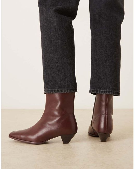 ASOS Brown Rhodes Leather Chisel Toe Heeled Ankle Boots