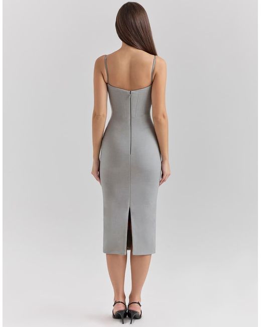 House Of Cb Gray Kiki Mesh Panelled Bodycon Midi Dress