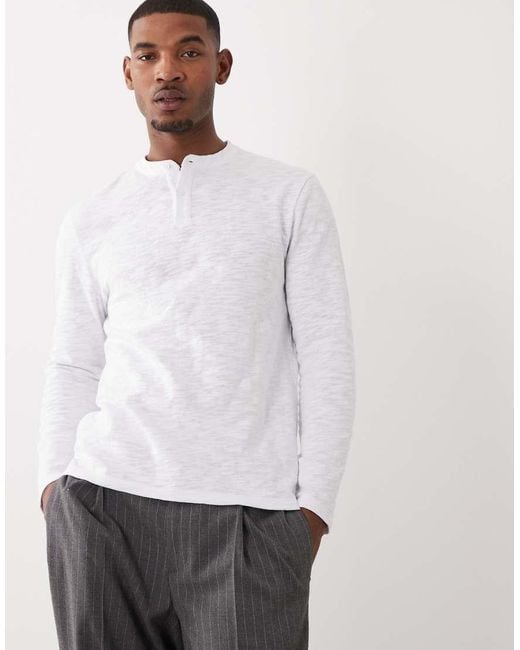 ASOS White Regular Fit Long Sleeve T-shirt With Henley Neck for men