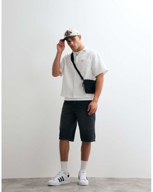 ASOS White Oversized Pinstripe Revere Shirt With Back Print for men