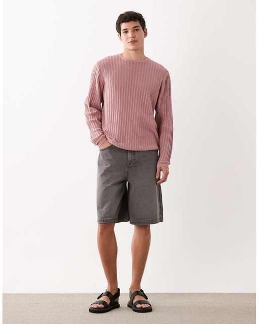 ASOS Red Knit Ribbed Long Sleeve Crew Neck T-shirt for men