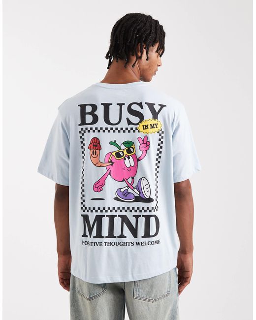 Jack & Jones White Oversize T-shirt With Busy Mind Print for men