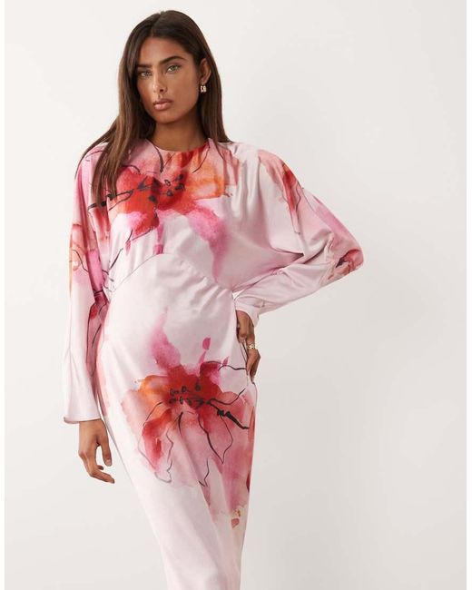 ASOS Pink Satin Batwing Maxi Dress