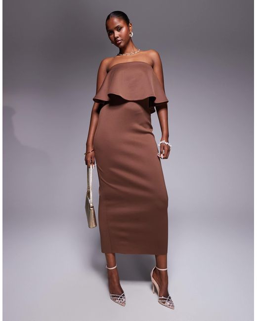 Robe bustier mi-longue en imitation néoprène à basques - chocolat ASOS en coloris Brown
