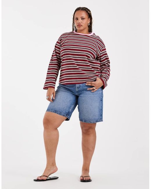 Vero Moda Red Cotton Oversized Long Sleeve T-shirt