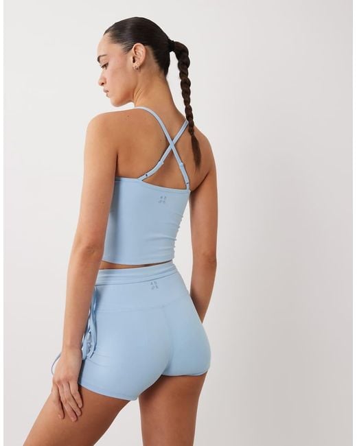 4505 Blue High Waist 3 Inch Booty Short With Tie Waist Detail