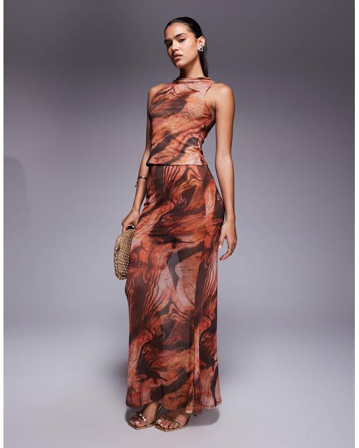 ASOS Gray Mix & Match Sheer Mesh High Cowl Neck Tank Top