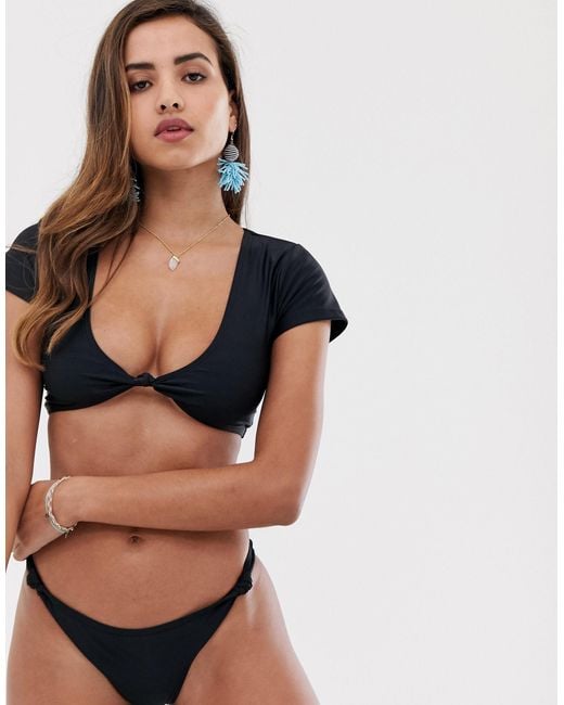 South Beach Black Mix And Match Cap Sleeve Crop Bikini Top