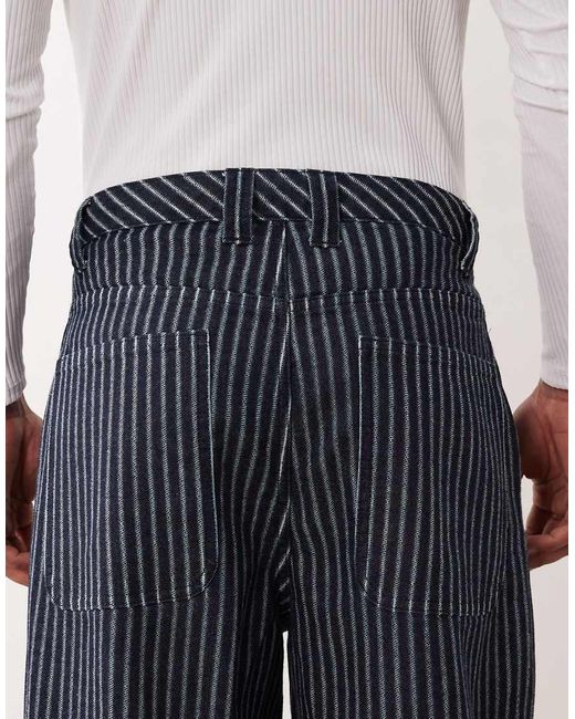 ASOS Blue Loose Straight Leg Pinstripe Jeans With Pleats for men