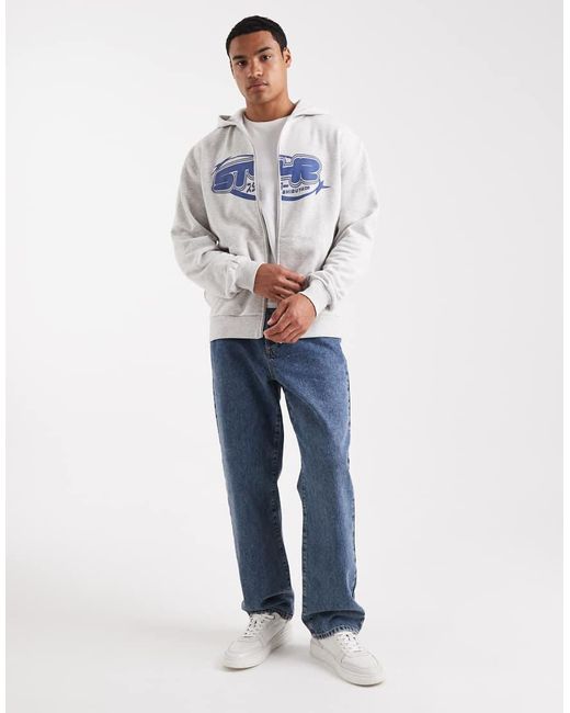 ASOS Blue Zip Through Hoodie With Street Print for men