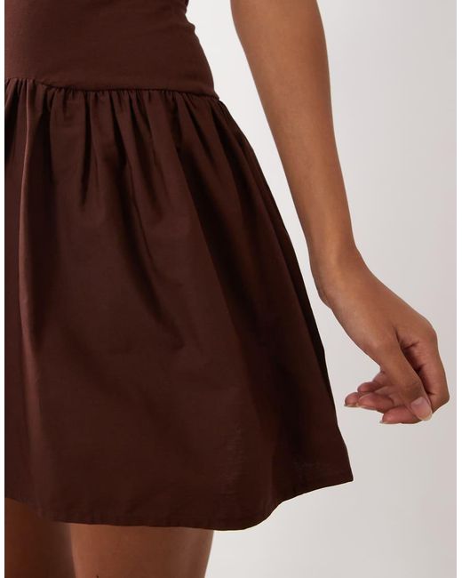 ASOS Brown Scoop Halter Mini Dress With Cotton Poplin Skirt
