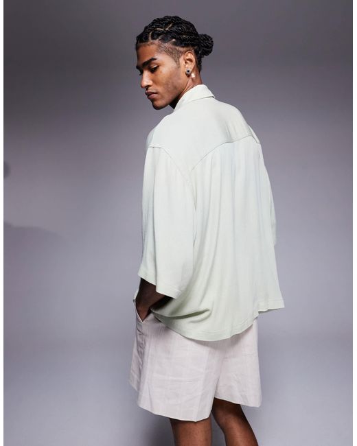 ASOS Blue Oversized Half Sleeve Sheer Shirt for men