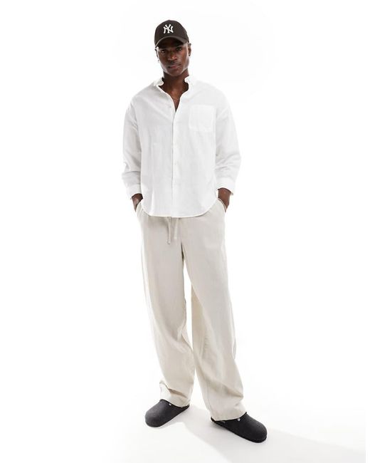 ASOS White 90S Oversized Linen Blend Shirt for men