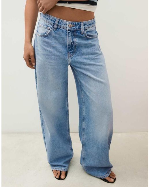 Bershka White Petite High-Waist Wide-Leg Ripped Jeans