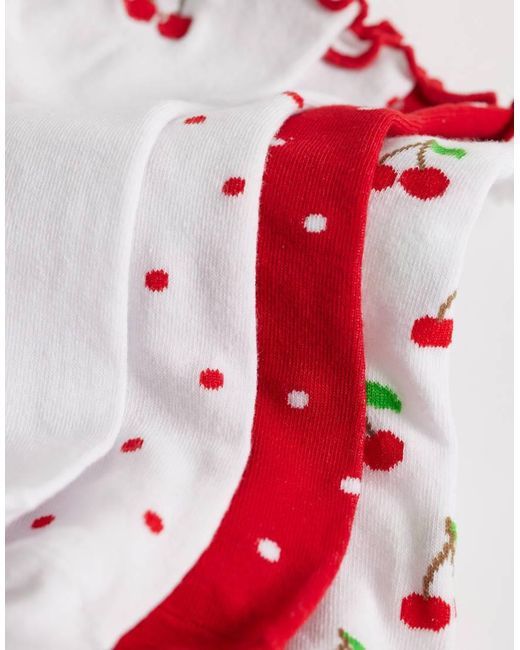 New Look Red 4 Pack Cherry Frill Top Socks