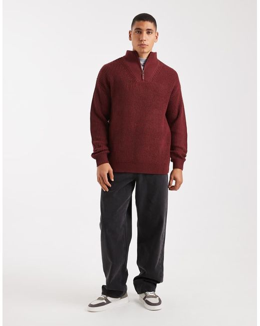 New Look Red Fisherman Knit 1/4 Zip Jumper for men