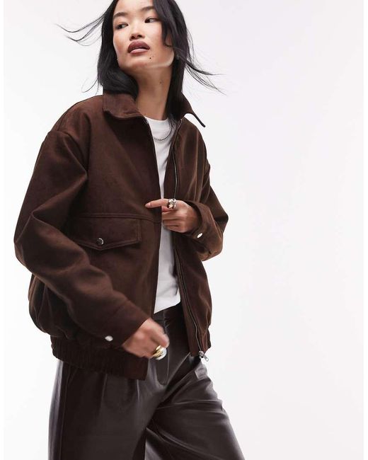 TOPSHOP Brown Faux Suede Bomber Jacket
