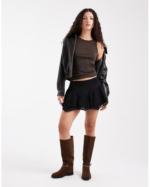 Hollister Black Tiered Chiffon Asymmetric Mini Skirt