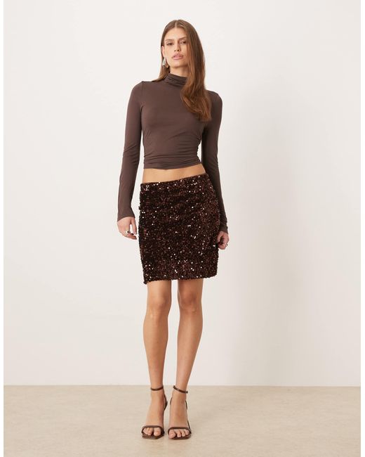 Vila Brown Sequin Mini Skirt