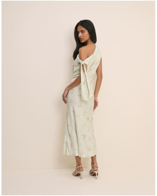 Nobody's Child Natural Kavita Satin One-shoulder Draped Midi Dress
