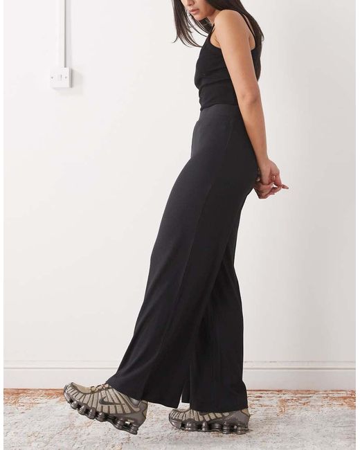 Noisy May Black Ribbed Wide Leg Trouser