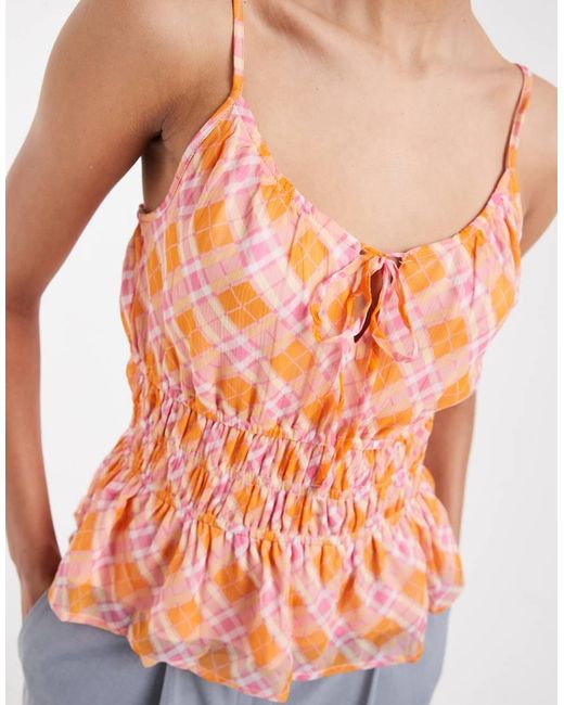 Vero Moda Orange Smilla Chiffon Cami Top With Elasticated Waist