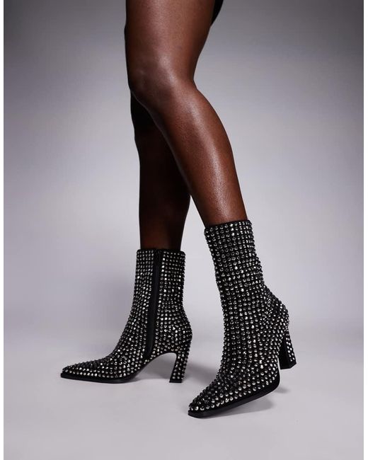 Botines Negros Con Abalorios Y Puntera Fina Cuadrada Estella De ASOS de color Black