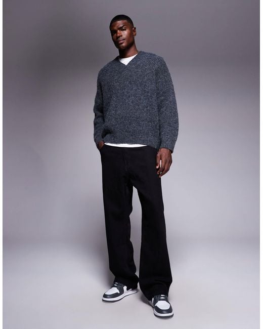 Pull ultra oversize en maille avec col v - anthracite ASOS pour homme en coloris Blue