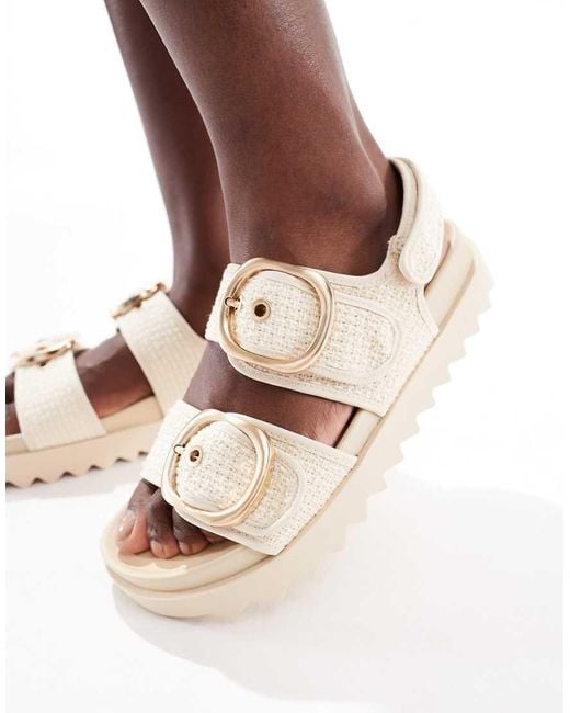 Stradivarius Platte Sandalen Met Brede Pasvorm En Dikke Zool in het Brown