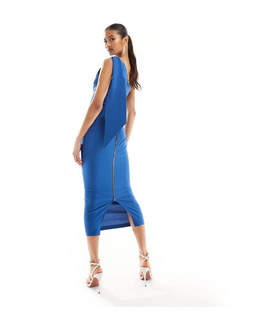 Vestido semilargo azul asimétrico con detalle drapeado exclusivo Vesper de color Blue