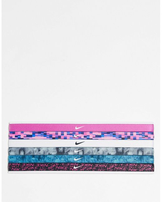 Confezione da 6 fasce per capelli con stampa geometrica di Nike in White