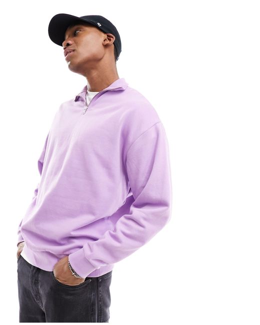ASOS Purple Oversized Half Zip Sweatshirt for men