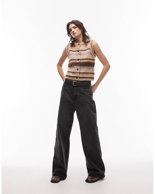 TOPSHOP Black Brushed Button Through Tank