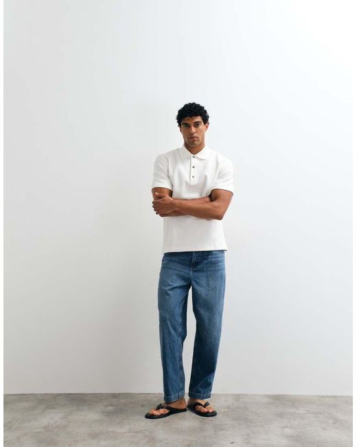 ARKET White Cotton Rich Short Sleeve Waffle Polo for men
