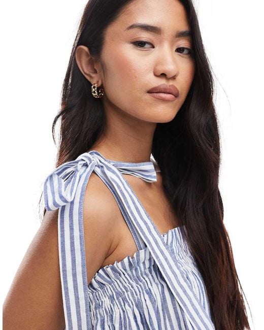 Miss Selfridge Aangerimpelde Gestreepte Poplin Maxi Jurk Met Bandjes in het White