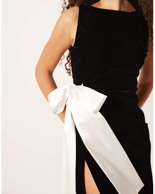 Hope & Ivy Natural Midi Dress With Contrast Satin Bow