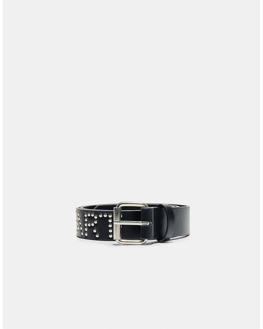 Stradivarius White Studded Slogan Belt
