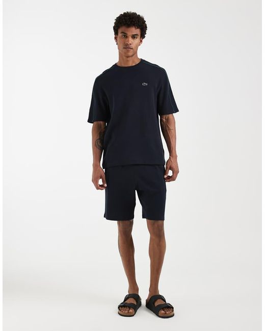 Lacoste Blue Waffle T-Shirt And Shorts Lounge Set for men
