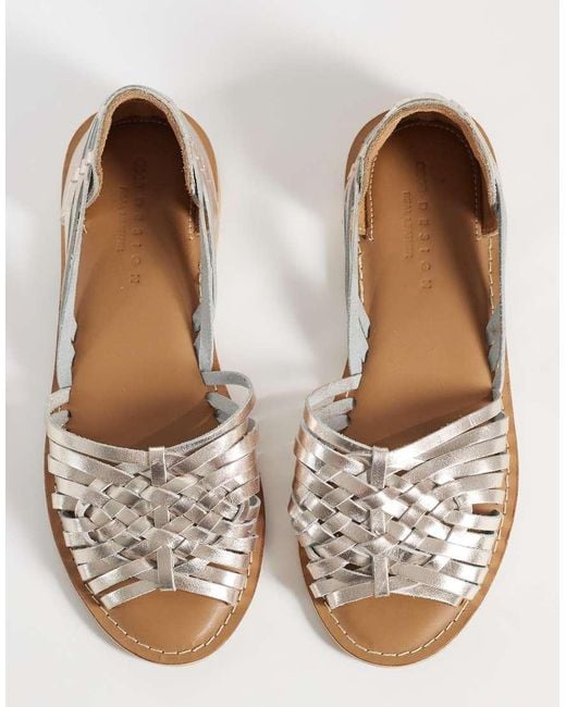 ASOS Metallic Fray Leather Woven Flat Sandals